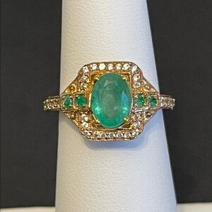 Elizabeth Strauss Zambian Emerald With White Zircon Ring